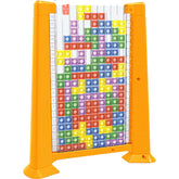 Joc de inteligenta Tetris puzzle tangram Kaveny, 70 de piese multicolore, 3D, montessori, interactiv, din plastic, zar inclus, sac depozitare piese, varsta peste 6 ani, 23 x 19.8 x 5 cm, cadru galben