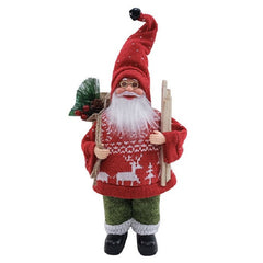 Figurina Decorativa Craciun, Kadeny, Mos Craciun cu Lemne la Brat, 30 x 17 x 10 cm, Material Plastic+Textil, Interior/Exterior, Rosu/Verde