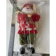 Figurina Decorativa Craciun, Kadeny, Mos Craciun cu Lemne la Brat, 30 x 17 x 10 cm, Material Plastic+Textil, Interior/Exterior, Rosu/Verde