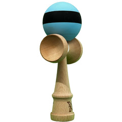 Kendama X Originala, Profesionala, Kaveny, din Lemn, 18 cm, Rubber Grip, Dungi Albastru/Negru