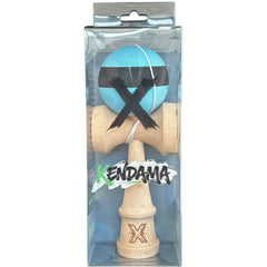 Kendama X Originala, Profesionala, Kaveny, din Lemn, 18 cm, Rubber Grip, Dungi Albastru/Negru