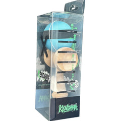 Kendama X Originala, Profesionala, Kaveny, din Lemn, 18 cm, Rubber Grip, Dungi Albastru/Negru