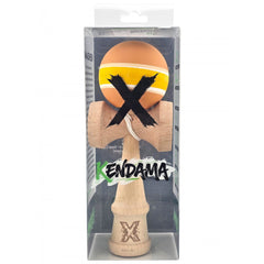 Kendama X Originala, Profesionala, Kaveny, din Lemn cu Bila cu Invelis din Cauciuc, 18 x 6 x 7 cm, Rubber Grip, Portocaliu/Galben/Alb