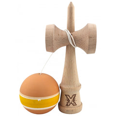 Kendama X Originala, Profesionala, Kaveny, din Lemn cu Bila cu Invelis din Cauciuc, 18 x 6 x 7 cm, Rubber Grip, Portocaliu/Galben/Alb