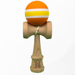 Kendama X Originala, Profesionala, Kaveny, din Lemn cu Bila cu Invelis din Cauciuc, 18 x 6 x 7 cm, Rubber Grip, Portocaliu/Galben/Alb