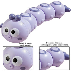 Jucarie mecanica pentru copii Kaveny, omida haioasa, cu cheita, distractiva, se taraste, se misca, 15 x 4 cm, mov