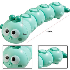 Jucarie mecanica pentru copii Kaveny, omida haioasa, cu cheita, distractiva, se taraste, se misca, 15 x 4 cm, verde
