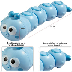 Jucarie mecanica pentru copii Kaveny, omida haioasa, material ABS, cu cheita, distractiva, se taraste, se misca, 15 x 4 cm, albastru
