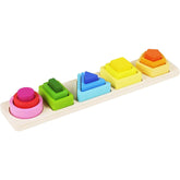 Jucarie Montessori din Lemn, Kaveny, Tip Puzzle, cu 5 Forme Asimetrice, 15 Piese, Educativa, Interactiva, Creativa, Model Forme Geometrice, Materiale Non Toxice, +2 Ani, 29x6.5 cm, Multicolor