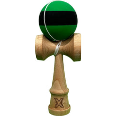 Kendama X Originala, Profesionala, Kaveny, 18 cm, din Lemn, Rubber Grip, Negru/Verde