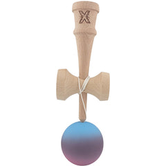 Kendama X Originala, Profesionala, Kaveny, din Lemn, 18 cm, Rubber Grip, Gradient Albastru deschis/Mov/Roz