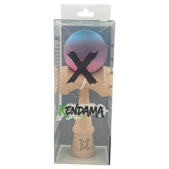 Kendama X Originala, Profesionala, Kaveny, din Lemn, 18 cm, Rubber Grip, Gradient Albastru deschis/Mov/Roz