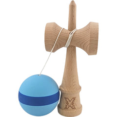 Kendama X Originala, Profesionala, Kaveny, 18 cm din Lemn, Model cu Dunga, Bleu/Albastru