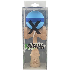 Kendama X Originala, Profesionala, Kaveny, 18 cm din Lemn, Model cu Dunga, Bleu/Albastru