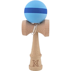 Kendama X Originala, Profesionala, Kaveny, 18 cm din Lemn, Model cu Dunga, Bleu/Albastru
