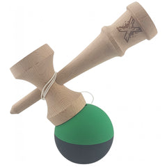 Kendama X Originala, Profesionala, Kaveny, 18 cm, din Lemn, Verde/Negru