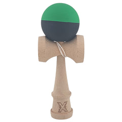Kendama X Originala, Profesionala, Kaveny, 18 cm, din Lemn, Verde/Negru