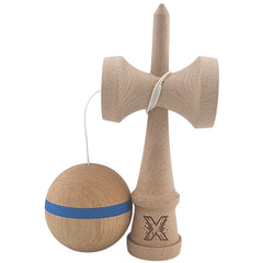 Kendama X Originala, Profesionala, Kaveny, din Lemn, 18 cm, Special, Model cu Dunga, Albastru