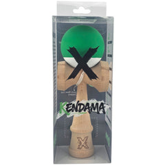 Kendama X Originala, Profesionala, Kaveny, din Lemn, 18 cm, Rubber Grip, Verde Alb
