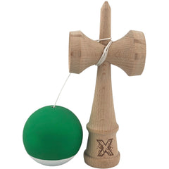 Kendama X Originala, Profesionala, Kaveny, din Lemn, 18 cm, Rubber Grip, Verde Alb