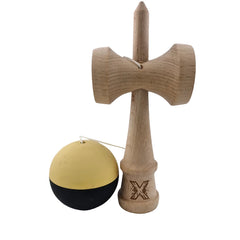 Kendama X Originala, Profesionala, Kaveny, din Lemn, Rubber Grip, 18 cm, Galben/Negru