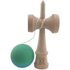 Kendama X Originala, Profesionala, Kaveny, din Lemn, Rubber Grip, 18 cm, Gradient Turcoaz/Alb
