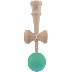Kendama X Originala, Profesionala, Kaveny, din Lemn, Rubber Grip, 18 cm, Gradient Turcoaz/Alb