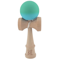 Kendama X Originala, Profesionala, Kaveny, din Lemn, Rubber Grip, 18 cm, Gradient Turcoaz/Alb