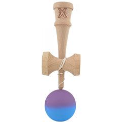 Kendama X Originala, Profesionala, Kaveny, din Lemn, Rubber Grip, 18 cm, Gradient Violet/Albastru