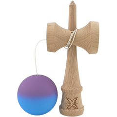 Kendama X Originala, Profesionala, Kaveny, din Lemn, Rubber Grip, 18 cm, Gradient Violet/Albastru