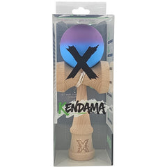 Kendama X Originala, Profesionala, Kaveny, din Lemn, Rubber Grip, 18 cm, Gradient Violet/Albastru
