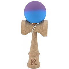 Kendama X Originala, Profesionala, Kaveny, din Lemn, Rubber Grip, 18 cm, Gradient Violet/Albastru