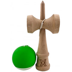 Kendama X Originala, Profesionala, Kaveny, din Lemn, Rubber Grip, 18 cm, Verde/Alb