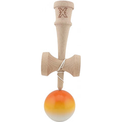 Kendama X Originala, Profesionala, Kaveny, Super Sticky din Lemn, 18 cm, Gradient Portocaliu/Galben/Alb