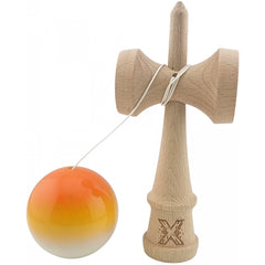 Kendama X Originala, Profesionala, Kaveny, Super Sticky din Lemn, 18 cm, Gradient Portocaliu/Galben/Alb