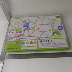 Kit de Constructie Fort 3D pentru Copii, Kaveny, 560 g, 36 Sfere, 51 Tije, Panza Verde Impermeabil, 3 ani, Educativ, Multicolor