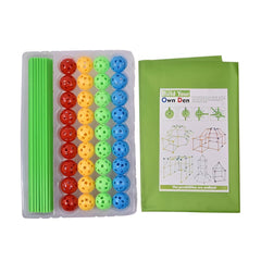 Kit de Constructie Fort 3D pentru Copii, Kaveny, 560 g, 36 Sfere, 51 Tije, Panza Verde Impermeabil, 3 ani, Educativ, Multicolor