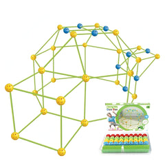 Kit de Constructie Fort 3D pentru Copii, Kaveny, 560 g, 36 Sfere, 51 Tije, Panza Verde Impermeabil, 3 ani, Educativ, Multicolor