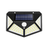 Lampa cu incarcare solara pentru exterior, 100 LED cu distanta de inductie, montaj pe perete, fara cabluri, cu 4 fete, Kaveny