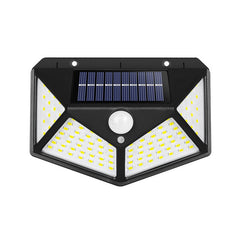 Lampa cu incarcare solara pentru exterior, 100 LED cu distanta de inductie, montaj pe perete, fara cabluri, cu 4 fete, Kaveny