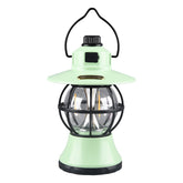 Lampa de camping retro portabila, Felinar Vintage LED ABS, Acumulator inclus 1200 mAh, reincarcabila, 3 moduri de iluminare, intensitate reglabila,Lampa portabila pentru cort in aer liber, Mint