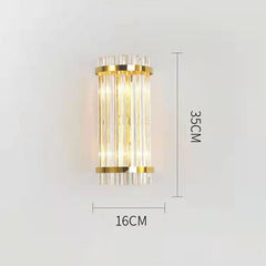 Lampa de Perete in Interior, Kaveny, Lampa de Lux pentru Decor de Interior, Corp de Iluminat Tip aplica, din Inox Auriu si Cristal, Lumina Calda Rece Neutra, 35 x 16 cm, Ideal pentru Camere Mici si Medii, Transparent Auriu