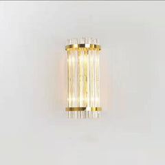 Lampa de Perete in Interior, Kaveny, Lampa de Lux pentru Decor de Interior, Corp de Iluminat Tip aplica, din Inox Auriu si Cristal, Lumina Calda Rece Neutra, 35 x 16 cm, Ideal pentru Camere Mici si Medii, Transparent Auriu