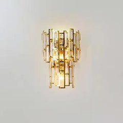 Lampa de Perete in Interior, Kaveny, Lampa de Lux pentru Decor de Interior, Corp de Iluminat Tip aplica, din Inox Auriu si Cristal, Lumina Calda Rece Neutra, 39x24 cm, Ideal pentru Camere Mici si Medii, Auriu