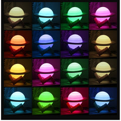 Lampa de veghe cu telecomanda in forma de Saturn 3D Saturn Light 16 culori, alimentare baterii, stand lemn inclus, 15 cm, Kaveny