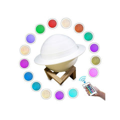 Lampa de veghe cu telecomanda in forma de Saturn 3D Saturn Light 16 culori, alimentare baterii, stand lemn inclus, 15 cm, Kaveny