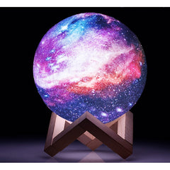 Lampa de veghe in forma de luna cu stele 3D Moon Light, alimentare baterii, stand din lemn inclus, 14 cm, Kaveny