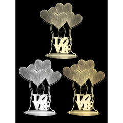 Lampa LED decorativa, Kaveny, 3D, Baloane Love, din material acril si lumina multicolora, alb