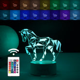 Lampa LED decorativa, Kaveny, 3D, Cal, cu telecomanda, doua moduri de alimentare USB si baterii, 20 cm inaltime, din material acril si lumina multicolora, alb
