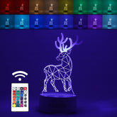 Lampa LED decorativa, Kaveny, 3D, Cerb, cu telecomanda, doua moduri de alimentare USB si baterii, 20 cm inaltime, din material acril si lumina multicolora, alb